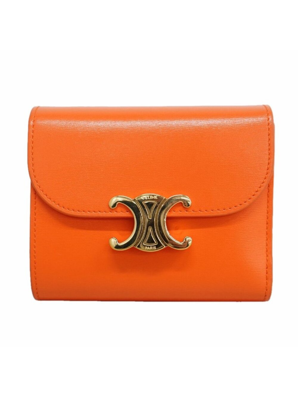 Celine Trifold Wallet Triomphe Leather Orange Gold